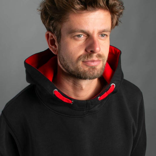 DLZ Hoodie BLACK-Red – mit Firmenlogo besticken & bedrucken